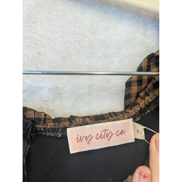 Ivy City Co Maple Women's Brown Gingham Check Midi Dress Size 2 NWT - Picture 9 of 14